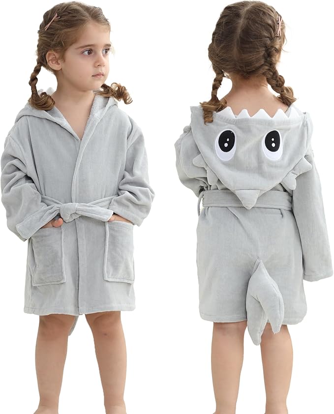 MICHLEY Girls Boys Robe Cotton Towel Baby Animal Dinosaur Style Hooded Bathrobe
