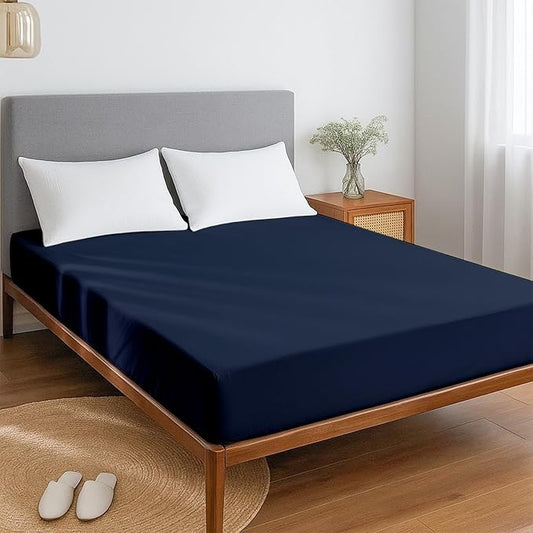 Queen Mattress Protector Fitted Sheet Style - Waterproof Vinyl Mattress Cover, Breathable, Bed Wetting & Spill Protection, Fits Mattresses up to 11.5" Deep (Navy Blue)