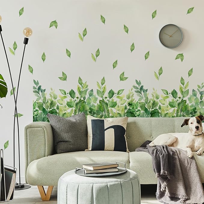 3 Pieces Green Leaves Wall Decals Vinyl Green Vines Wall Stickers Removable Art Murals Peel and Stick Leaves Decor for Girls Bedroom Living Room Nursery