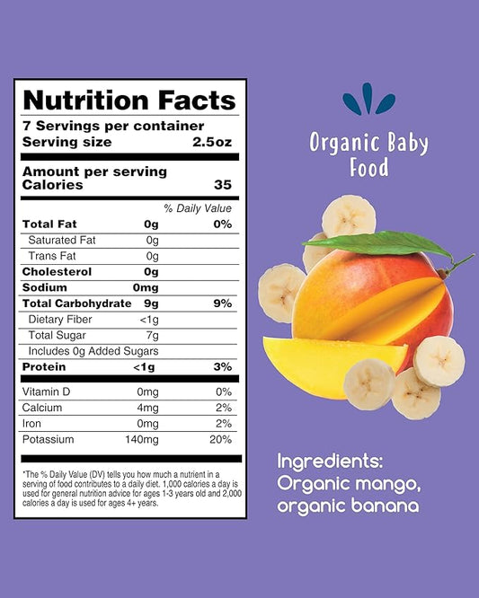 Amara Organic Baby Food - Stage 2 - Tropical Mango - Baby Cereal to Mix With Breastmilk, Water or Baby Formula - Shelf Stable Baby Food Pouches Made from Organic Fruit - 7 Pouches, 3.5oz Per Serving