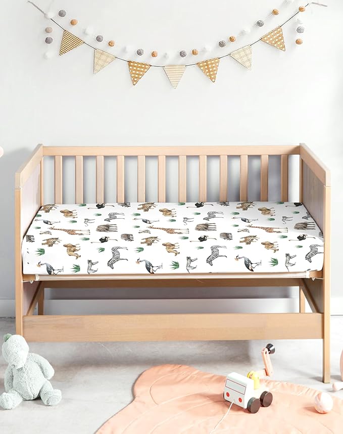 Pack and Play Sheets 2 Pack, Fitted Jersey Knit Mini Crib Sheets for Baby Boys and Girls, Compatible with Graco Pack N Play and Mini Crib Mattress (Jungle Journey, Pack N Play/Mini Crib Sheets)