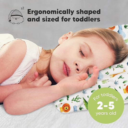 Toddler Pillow with Pillowcase - 13x18 My Little Dreamy Kids Travel Bed Pillows for Sleeping, Organic Cotton Small Pillowcase, Soft & Breathable, Machine Washable, Toddlers 2-5 years old (Zoo)