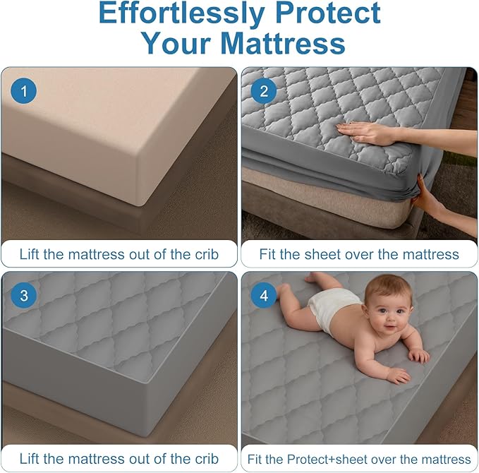 2Pack Waterproof Crib Sheets for Boy, Girl - Cotton 52X28 Fitted Crib Sheets Crib Mattress Protector Sheets,Soft Toddler Bed Sheets,Washable Infant Fitted Baby Bed Sheets (Gray, 52X28inch)