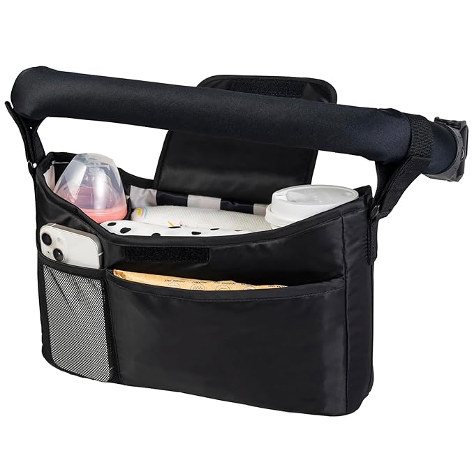 Tiny Twinkle Universal Stroller Organizer with Adjustable Strap | Waterproof Stroller Caddy Fits Baby Jogger, Nuna, Donna and Bugaboo Strollers (Black Checkers)