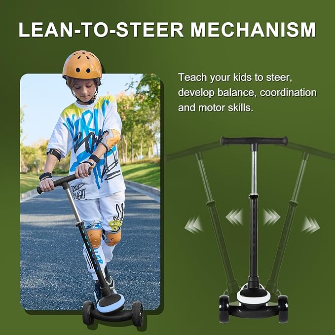 Light-Up Scooter for Kids 3-8,20 Dynamic Light Patterns for Evening Play Safety - Lean-to-Steer Kick Scooter with Adjustable Handlebar (Grows with Child) - Gift for Boys & Girls