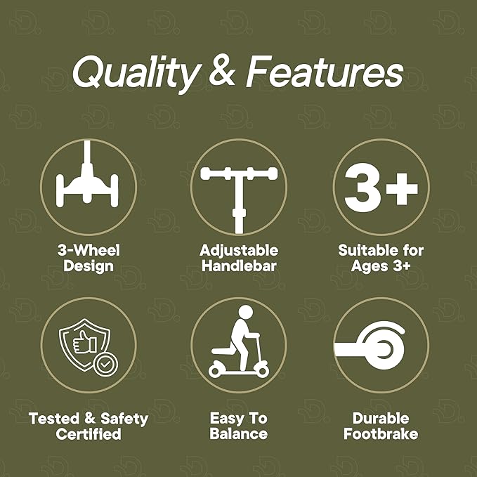 Army 3 Wheel Scooter with Seat for Kids, Light-Up Wheels, Adjustable Lean to Steer Handlebar and Seat, Smooth Wheels, Wide No-Slip Deck, Rear Foot Brake, Toddler Outdoor Toys for Ages 2+