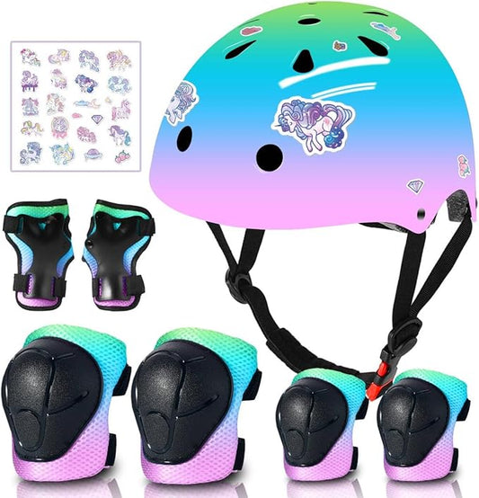 Adjustable Gradient Color Kids/Toddler Bike Helmet for 1-2-3-5-8-14 Years Boys Girls,Skateboard Helmet with Knee and Elbow Pads Wrist Guard Roller Skates,Cycling,Skating Scooter Longboard