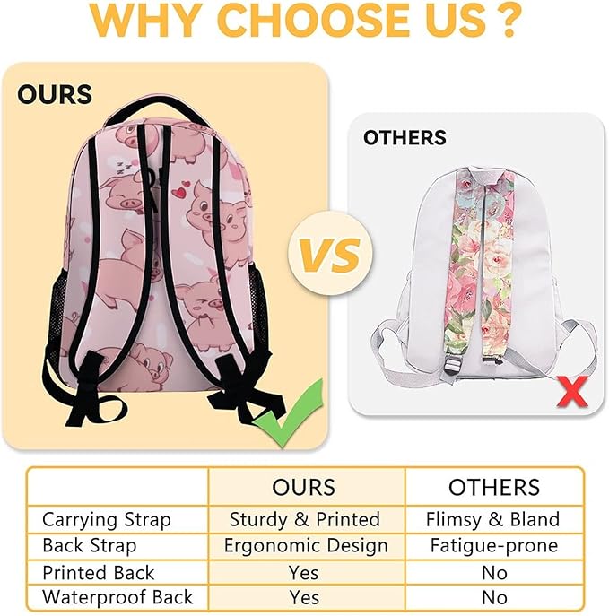 AIOMXZZ Personalized Pig Backpack Gifts with Text Name, 16 Inch Cute Pig Bookbag Durable, Lightweight, Large Capacity, Funny Animal Backpack for School Girls Kids Women