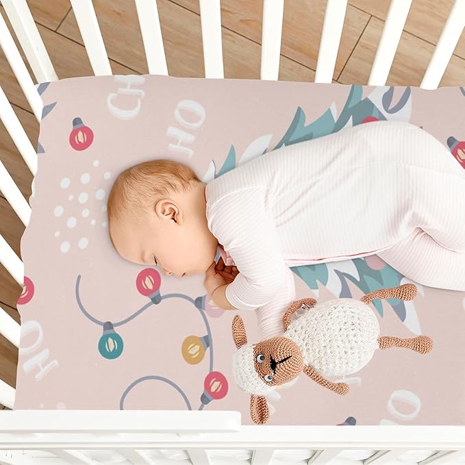 CEBUGI Stretchy Crib Sheet for Baby Boy Girl,Merry Christmas Portable Mini Fitted Pack N Play Playard Sheet for Neutral,Ultra Soft Material,Full Standard Toddler Mattresses,S