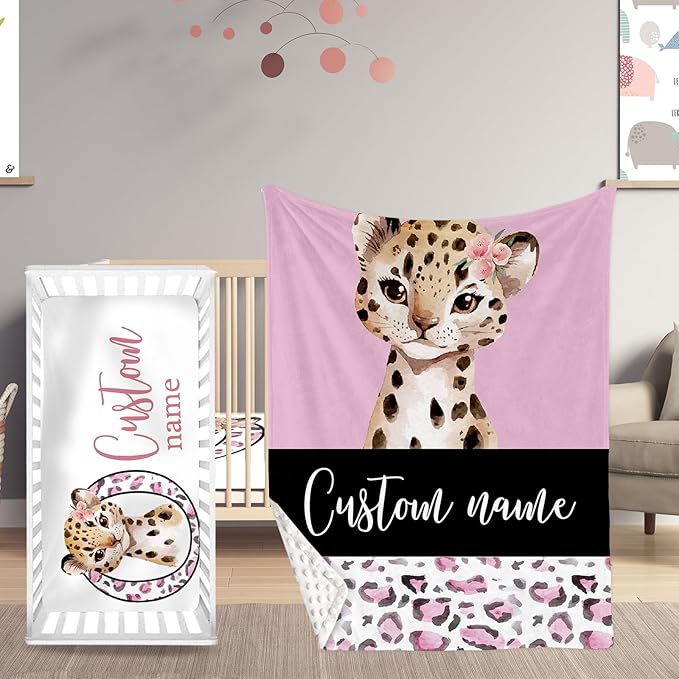 Customized Crib Bedding Set, Baby Pink Lion Set with Fixed Name, Gifts for Toddlers, 2 Pcs Crib Set for Newborns Infant, Soft and Durable Crib Set, Infant Nursery Bedding Set