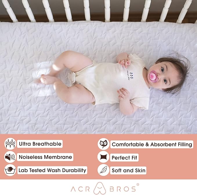 Baby Waterproof Crib Mattress Pad Sheets: 2-Pack Quilted Toddler Mattress Protector - Soft Fitted Sheets for Standard Crib - Boys & Girls