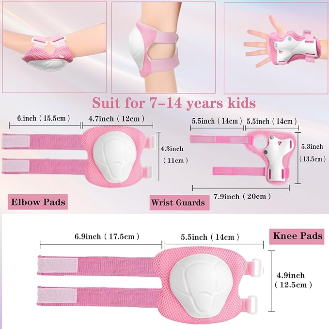 Kids/Youth Knee Pads and Elbow Pads Set for Kids 3-14 Years Boys Girls Protective Gear Set Adjustable Knee Pads, Elbow Pads, Wrist Guards Skateboard Skating Skiing Cycling Biking Running Scooter