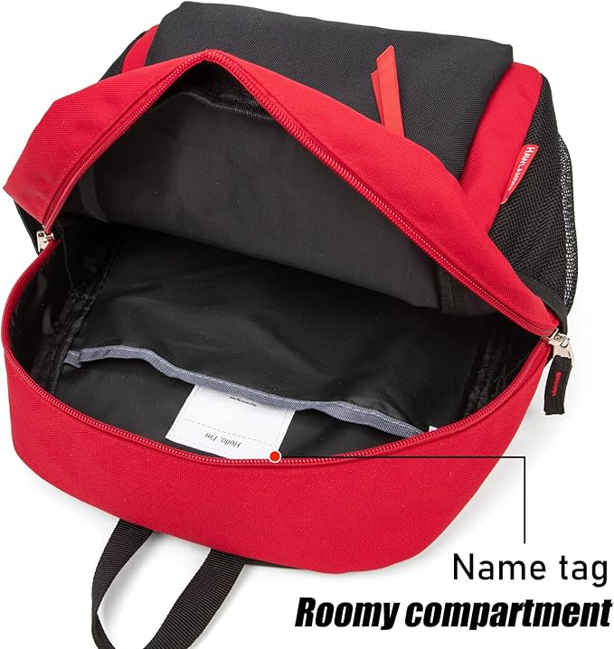 HawLander Little Kids Backpack for Boys or Girls, Toddler School Bag Fits 3 to 6 years old, Red Black, 12 Inch