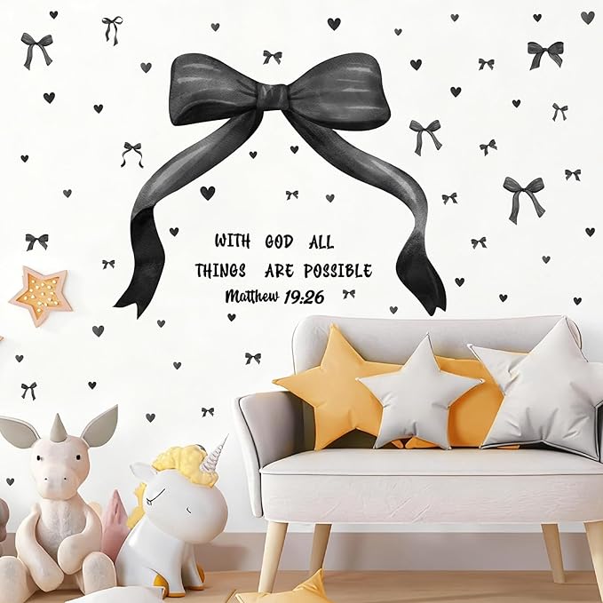 Large Black Bow Wall Stickers Watercolor Bowtie Wall Art Decor for Teen Girls Room Bows Bridal Shower Party Decals for Backdrop Peel and Stick Coquette Inspirational Decal Art Vinyl Mural for Bedroom