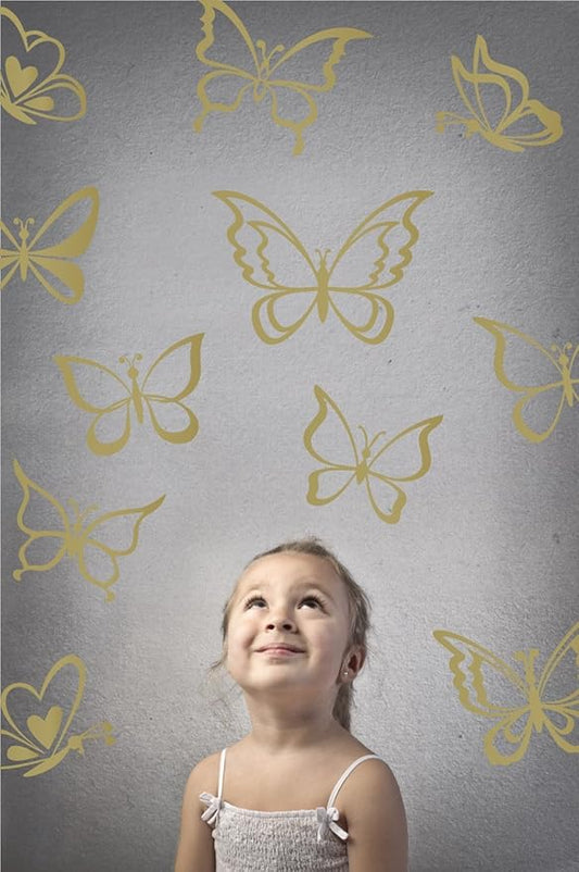 Butterfly Wall Art Vinyl Stickers DIY Nursery or Girls Room Decor Peel and Stick Butterflies Decals (Gold, 24x25 inches)