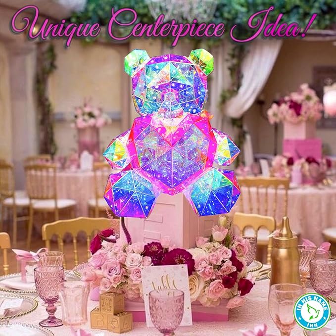 IN HIS NAME LED Teddy Bear Night Light - Colorful LED Light Up Bear with Pink Heart for Kids Room - Premium Bedside Lamp Nursery Decor & Cute Light for Kids - Unique Nursery Lighted Gifts Spring Decor