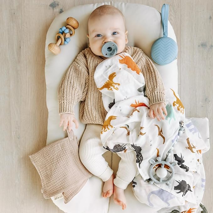 Ali+Oli Muslin Swaddle Blanket for Baby (Taupe) Large 47" x 47" Soft Rayon Made from Bamboo & Organic Cotton, Machine Washable Receiving Blanket Wrap for Newborn to Toddler