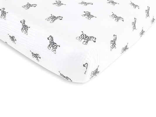 Amazing Baby Cotton Muslin Fitted Crib Sheet, Zebra, Soft Black , 28x52x6 Inch (Pack of 1)
