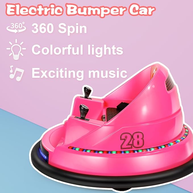 Edostory 6V Electric Ride On Bumper Car for Kids, 1.5-8 Years Old Baby Bumping Toy Cars, DIY Sticker Baby Toy Gifts, Remote Control, Bluetooth, 360 Spin DIY Numbers 00-9 ASTM-Certified Pink