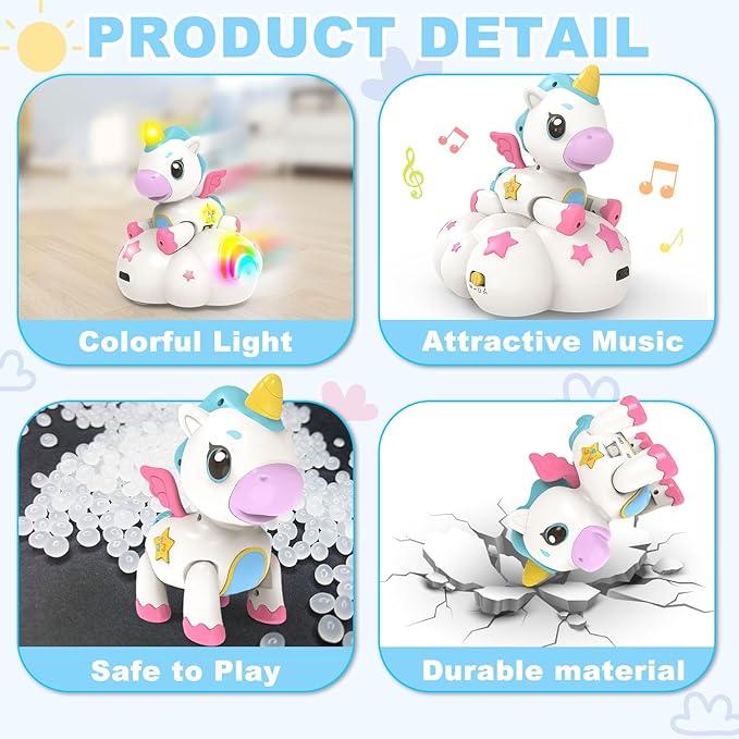 Musical Unicorn Toys for 6 to 12 Months - Baby Crawling Toy with Light-up for 1+ Year Old Girl Boy,Infant Tummy Time Sensory Development Toys with ABC/123 Modes,Birthday Gift 1 Year Old Boys & Girls