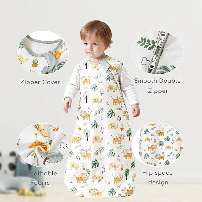 Baby Sleep Sack 18-24 Months 1.0 TOG, 100% Cotton Baby Wearable Blanket with 2-Way Zipper, Infant Toddler Sleeping Sack for Newborn Boys and Girls, Green & Lion