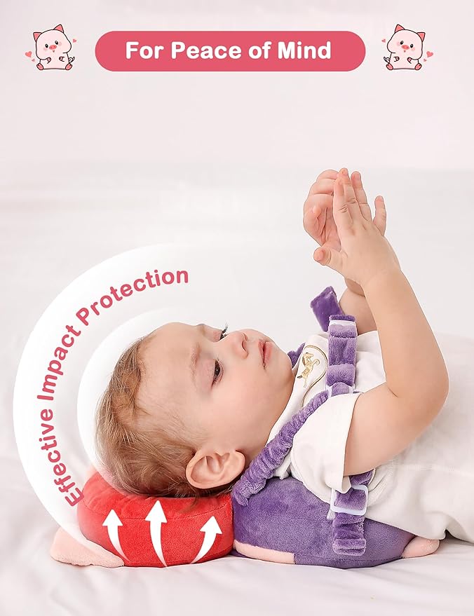 JunNeng Baby Head Protector Backpack, Toddler Walking Fall Head Protection, Purple Pig