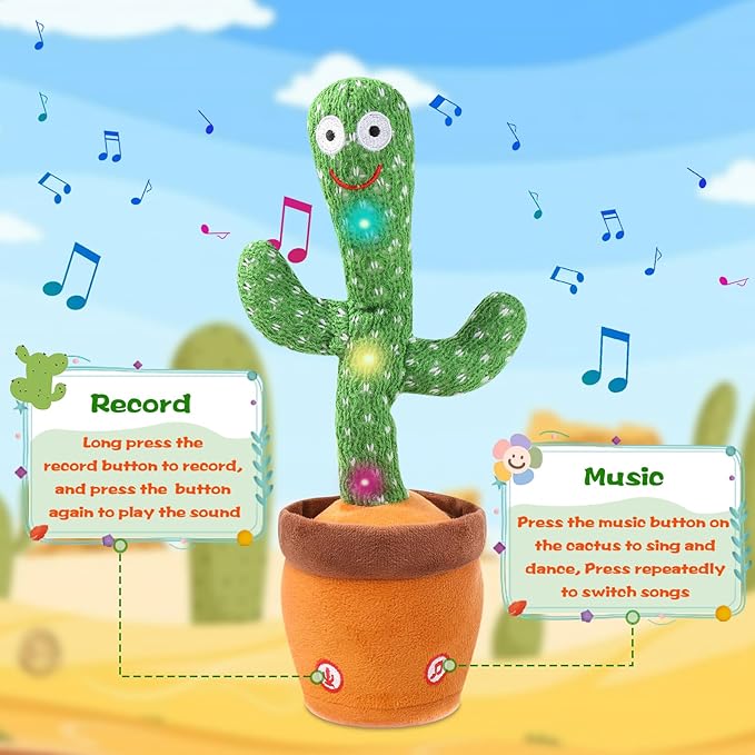 Talking Cactus Toy for Babies 6+ Months & Toddlers - Dancing Singing Repeating Cactus Toy with 120 Songs & Lights, Interactive Plush Gift for Kids Age 1 2 3 4 5 6