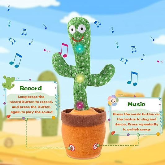 Talking Cactus Toy for Babies 6+ Months & Toddlers - Dancing Singing Repeating Cactus Toy with 120 Songs & Lights, Interactive Plush Gift for Kids Age 1 2 3 4 5 6