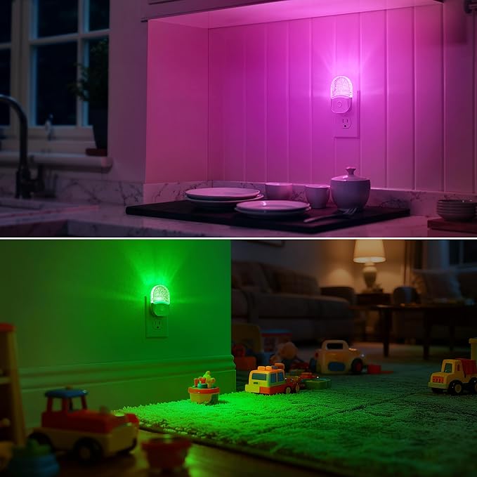 Night Lights Plug Into Wall [2 Pack], Color Changing Night Light for Kids, 8-Color RGB LED Nightlight with Dusk to Dawn Sensor for Bathroom Decor, Children Room, Gift