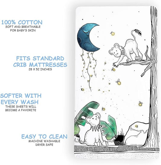 JumpOff Jo - Fitted Crib Sheet, Super Soft Breathable 100% Cotton Baby Crib Sheet for Standard Crib Mattresses and Toddler Beds, 28 in. x 52 in. - Lionhearted