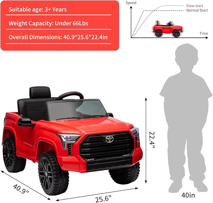 12V Licensed Toyota Ride on Car for Kids, Electric Toy Car with Parent Remote Control, MP3 Player, LED Headlights & Lockable Door, Battery Powered Vehicle for Toddlers, Red