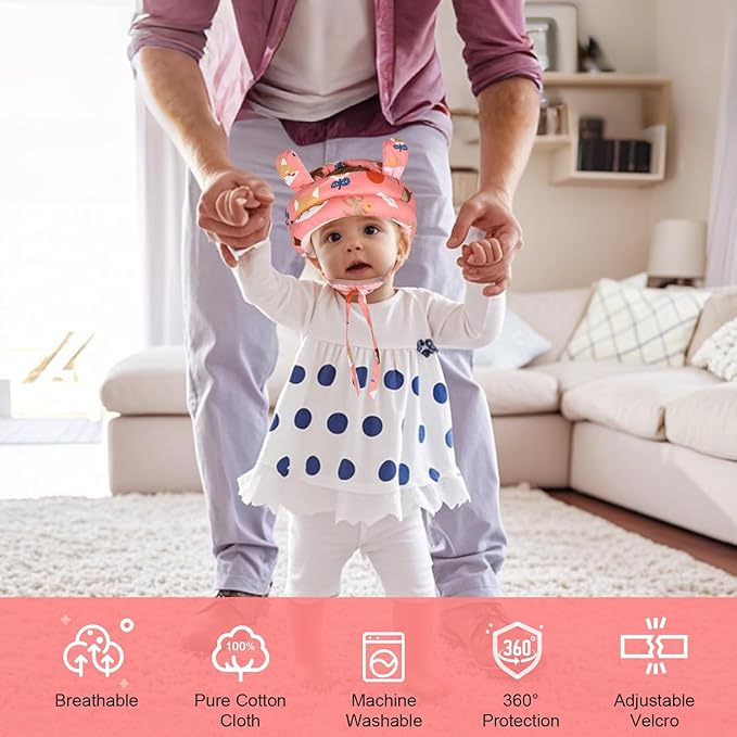 Baby Head Protector with Jaw Guard, Accmor Cute Baby Helmet for Crawling Walking Running, Breathable Protective Cap Infant Baby Headguard Soft Cushion, Anti-Collision Toddler Helmets for 6m-24m Girls