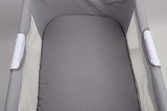 Onacosht Muslin Bassinet Sheets 24" x21" Compatible with Graco Pack ‘n-Play Dome LX Bassinet, Small Round Bassinet Sheets 2 Pack 100% Cotton White and Grey
