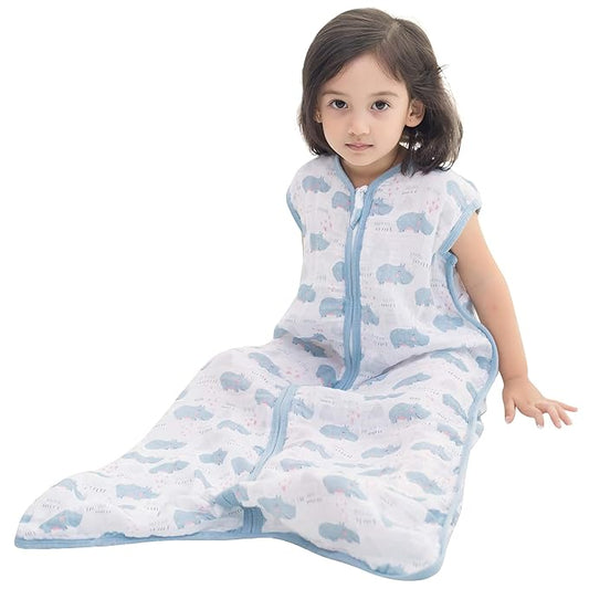 Baby Sleep Sack 12-24 M Baby Wearable Blanket 100% Organic Cotton 0.5 TOG Toddler Sleep Sack 2-Way Zipper Soft Large 4 Layers Muslin 1-2 T Rhino