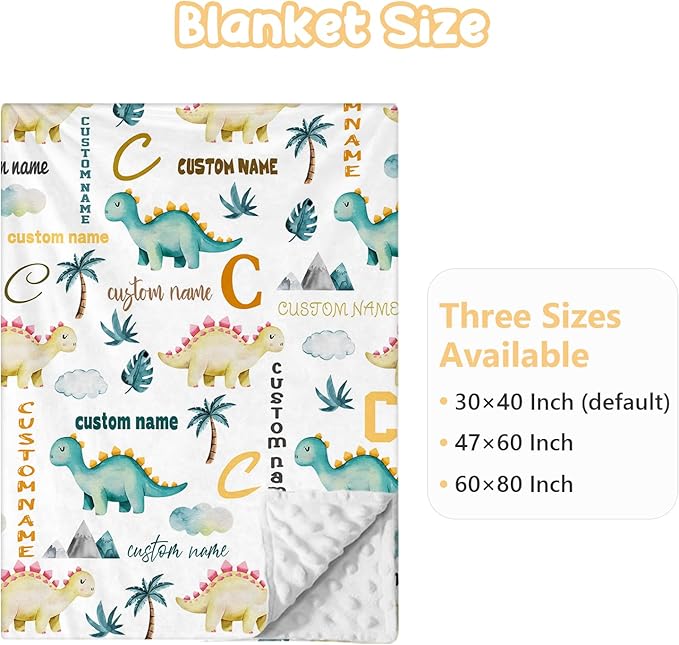 Personalized Baby Bedding Set, 3 Pcs Custom Name Crib Bedding Set for Nursery, Cute Baby Crib Set with Double Layer Blanket for Boys Girls, Customized Gifts for Infants Toddlers, Green Dino