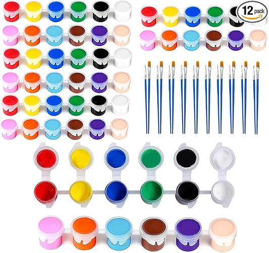 5 Packs Mini Acrylic Paint Set, 12 Colors Washable Paint Strips for Kids & Adults - Includes 10 Brushes (5 Flat + 5 Pointed), 60 PCS kids Paint Kits for Easter Eggs, Birthday, Classroom Party