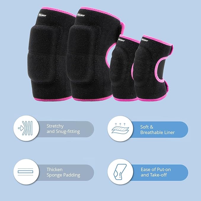 Eulant Adjustable Soft Elbow and Knee Pads for Kids, Child Protective Pad Sets for Bicycle, Roller Skating, Basketball, Football, Volleyball, Dancing, Kneeling