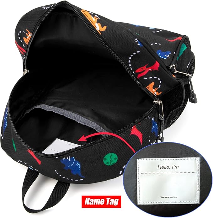 JinBeryl Toddler Backpack for Boys or Girls, Little Kids Backpack for Preschool or Kindergarten (Dinosaur Black, Mini)