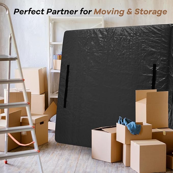Mattress Bags for Moving, BETU Mattress Protector Waterproof Mattress Cover Crib Size Storage Bags with 8 Heavy-Duty Handles and Zipper for Bed Extra Thick Large Reusable (52"x28"x6.5" Black)