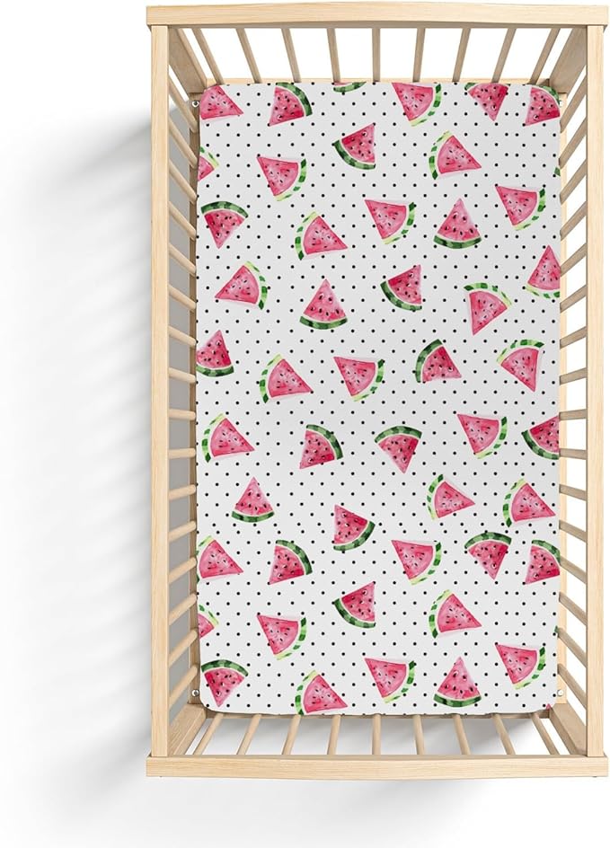 Watercolor Watermelon Dots Baby Crib Sheets for Boy Girl 52"x28" Tropical Summer Fruits Soft Stretchy Fitted Crib Mattress Covers Beach Vacation Baby Sheet for Standard Crib & Toddler Bed Mattress
