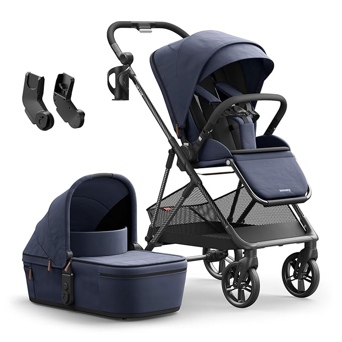 MAMAZING Air Lux Baby Stroller, Strength Carbon Fiber Frame & Only 15.8lbs, Infant Stroller with Bassinet & Cup Holder, One-Hand Compact Folding & Reversible Seat, Soft Insert & Car Seat Adapter