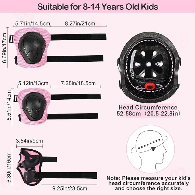 Kids Helmet, Bike Helmets for Kids 8-14 with Knee Pads and Elbow Pads Wrist Guards, Adjustable Youth Girls Bike Helmet with DIY Cat Ears Skateboard Helmet for Scooter Skating Cycling