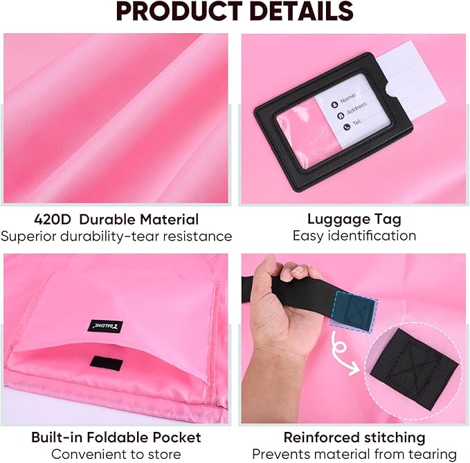 BALEINE Car Seat Travel Bag for Airplane, Water-Resistant Car Seat Bags for Air Travel, Foldable Cover with 3 Handles, Fits Toddler Carseat, Convertible and Booster Seats (Pink)