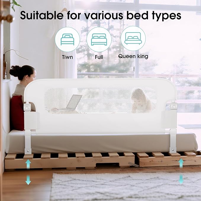 Baby Bed Rail Guard for Toddlers - 70" Toddler Bed Rails for Twin, Full, Queen, King Bunk Size Bed Swing Down Bedrail Extral Tall Child Safety Side Railing Guards for Kids White