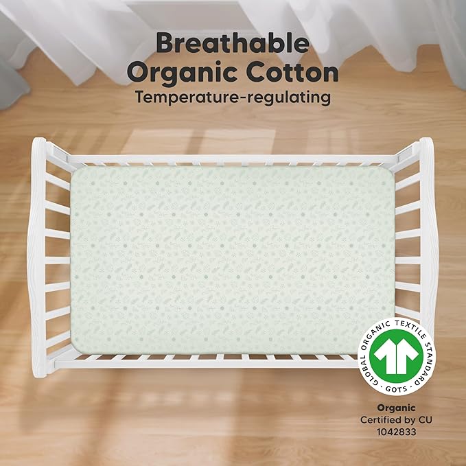 KeaBabies 2-Pack Organic Crib Sheets for Boys, Girls - 52x28 Fitted Crib Mattress Sheet Neutral, Breathable Jersey Cotton Cover for Baby Bed, Toddler Mattress, Soft & Cute Prints (Tropic Oasis)
