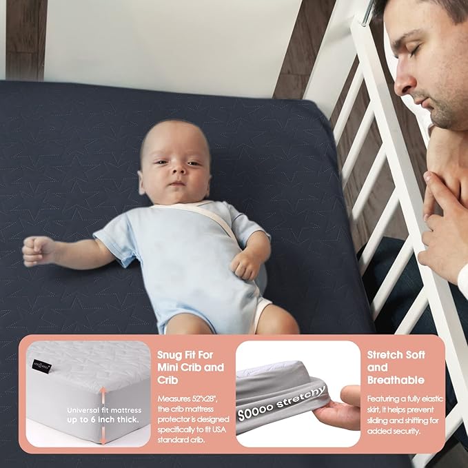 Waterproof Crib Mattress Protector Pad - 2-Pack Fitted Sheets - Soft Quilted Toddler Mattress Covers for Standard Baby Crib