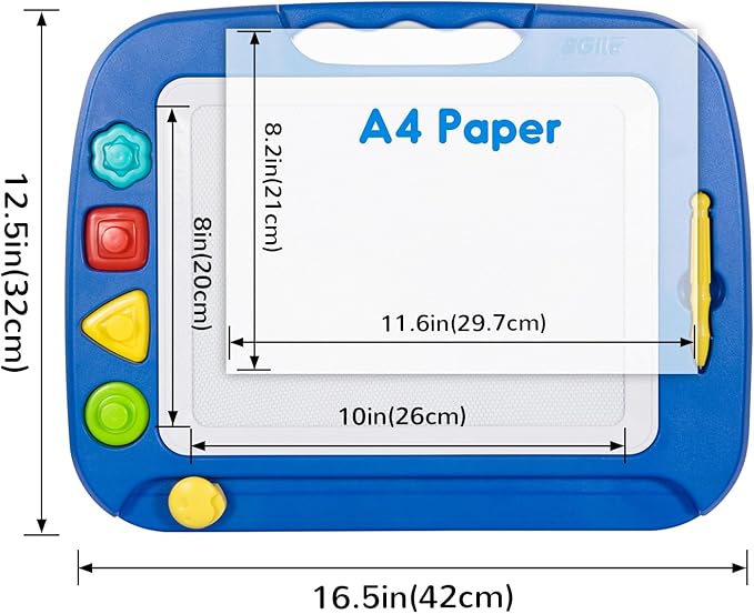 SGILE Large Magnetic Drawing Board for Kids, Toddlers Toys for 1 2 3 4 Year Old, Etch & Sketch Pad with 4 Stamps, Learning and Educational Toys for Boys Girls Gift, 16 ×13 in (42 x 32 CM), Blue