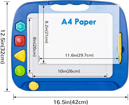 SGILE Large Magnetic Drawing Board for Kids, Toddlers Toys for 1 2 3 4 Year Old, Etch & Sketch Pad with 4 Stamps, Learning and Educational Toys for Boys Girls Gift, 16 ×13 in (42 x 32 CM), Blue