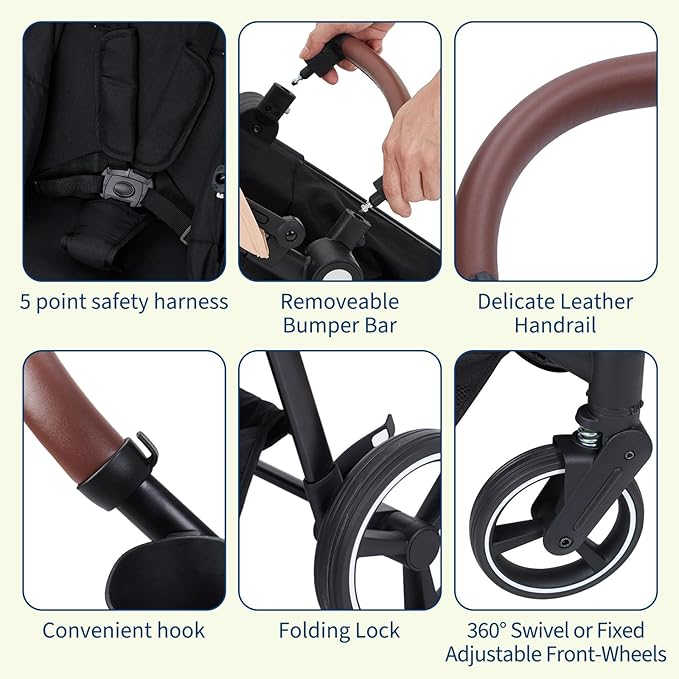 Tandem Double Stroller Newborn and Toddler, Foldable Twin Stroller with Reversible Seat, 5-Point Safety Harness, Adjustable Backrest & Canopy, Storage Basket