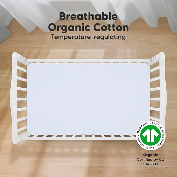 KeaBabies 2-Pack Organic Crib Sheets for Boys, Girls - 52x28 Fitted Crib Mattress Sheet Neutral, Breathable Jersey Cotton Cover for Baby Bed, Toddler Mattress, Soft & Cute Prints (Blue Flax)